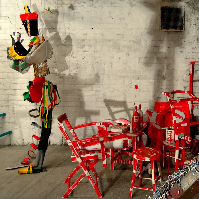 Multiple artworks in David Richard Smyth's basement studio, including the piece Candy Stripe Room.